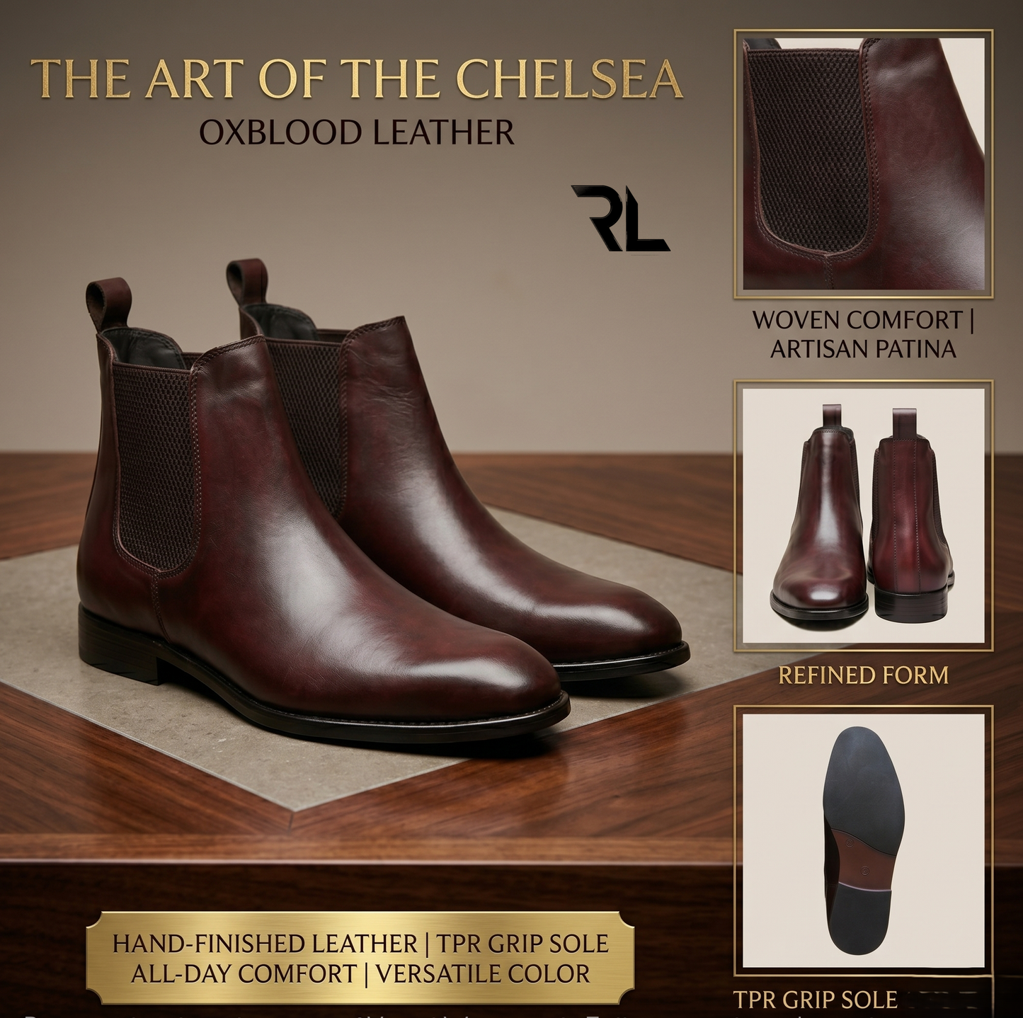 Leather Chelsea Boot for Men's - Brown - 1010