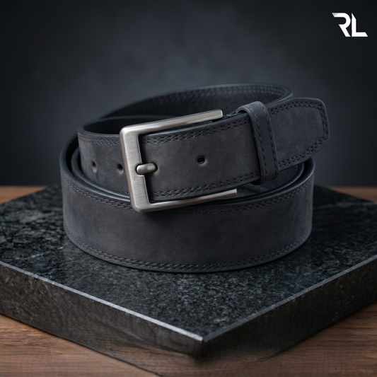 Nubuck Leather Casual Belt for Men's - Black