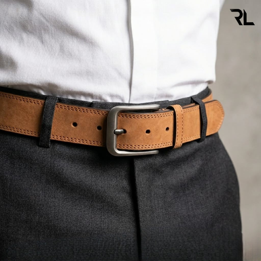 Casual Nubuck Leather Belt for Men's - Tan