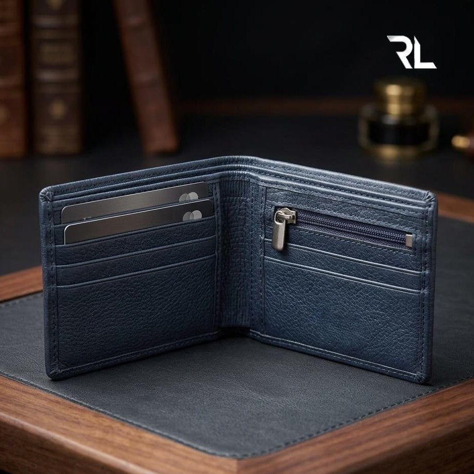 Midnight Blue Genuine Leather Bi-Fold Wallet for Men