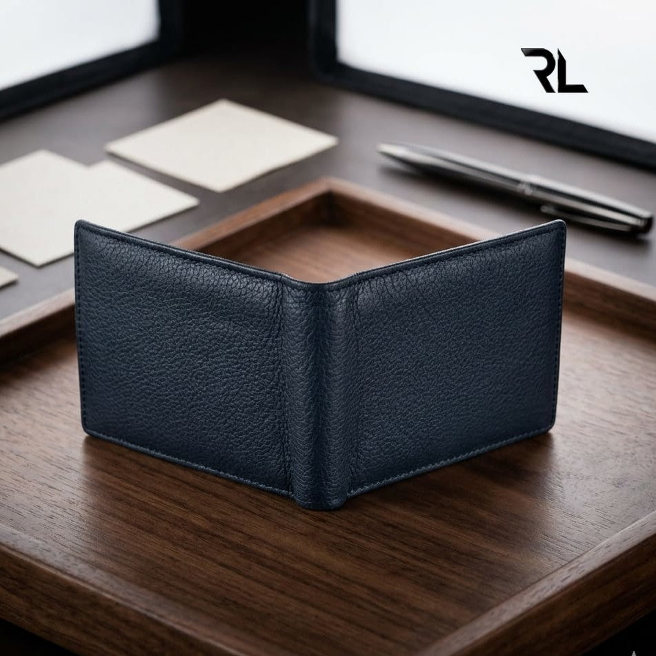 Midnight Blue Genuine Leather Bi-Fold Wallet for Men