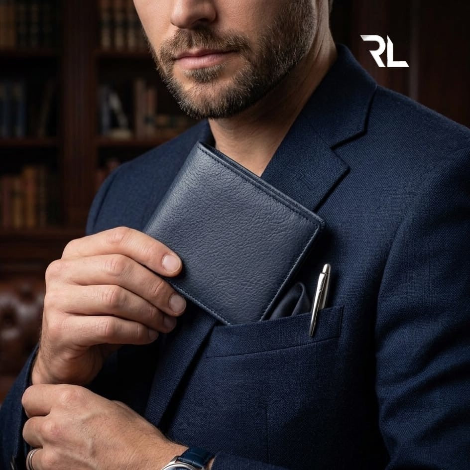Midnight Blue Genuine Leather Bi-Fold Wallet for Men