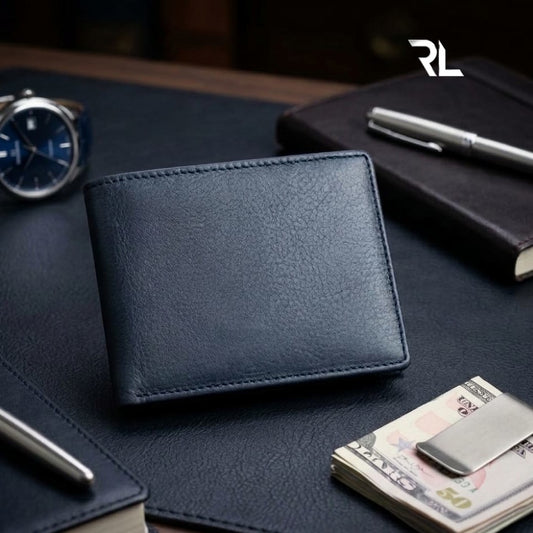 Midnight Blue Genuine Leather Bi-Fold Wallet for Men